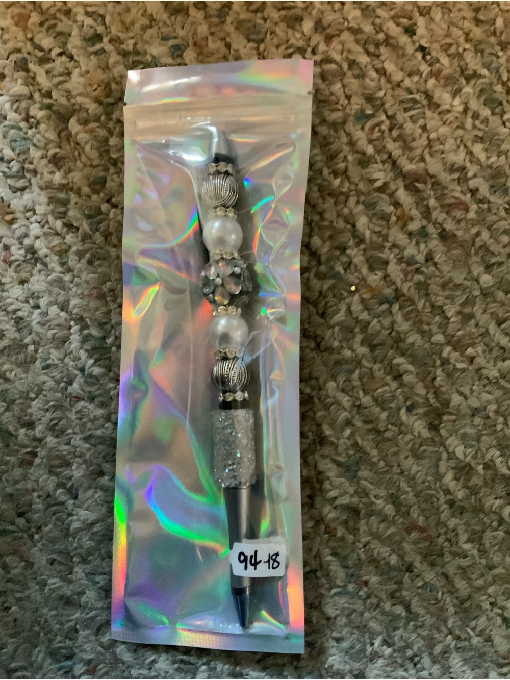 Beaded Crystal Accent Ballpoint Pen - Silver/White